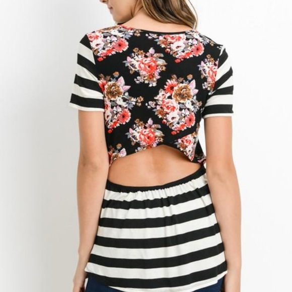 Striped and Floral Open Back Top - Picture 2 of 6